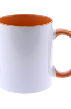 TAZA BLANCA BICOLOR CON ASA DE COLOR NARANJA